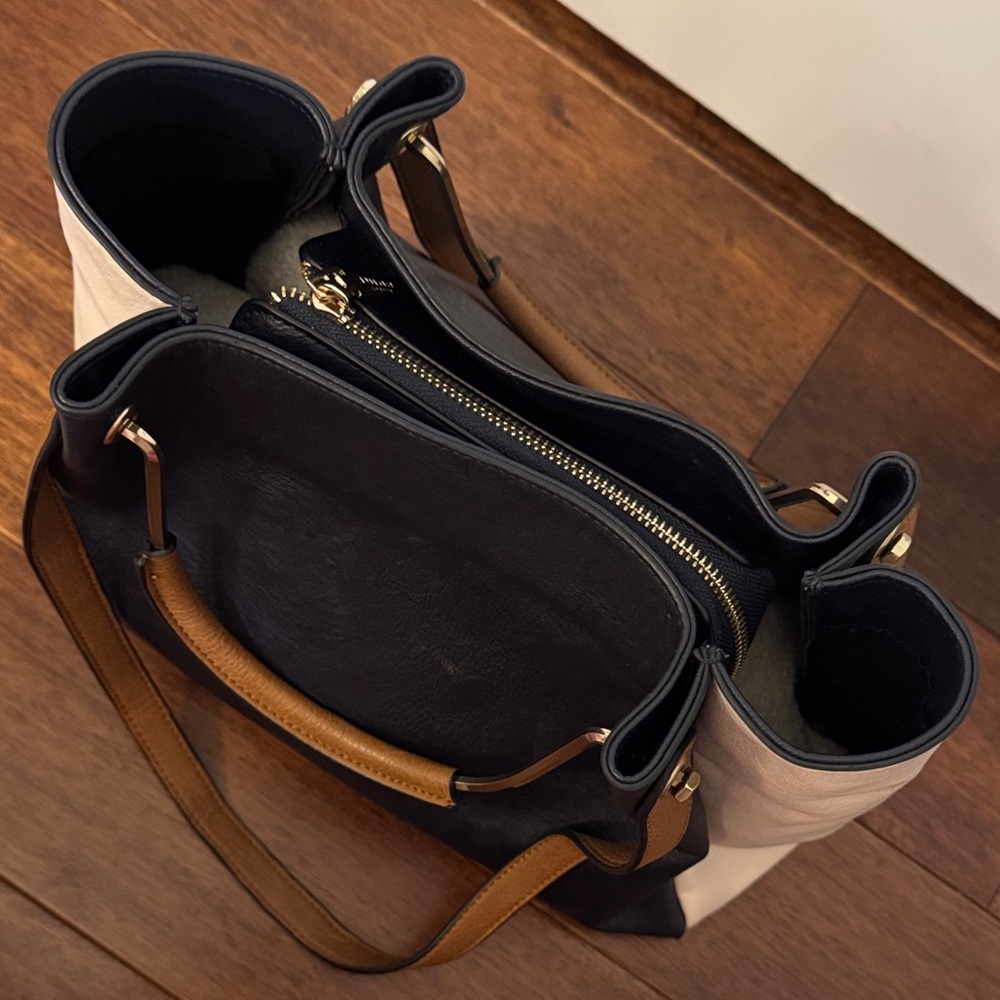 Dune London Navy, Cream and Tan Leather Shoulder Tote - Picture 4 of 10